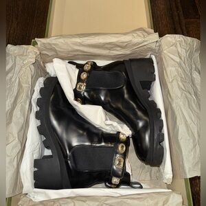 GUCCI Double G Logo Chelsea ankle boots w rhinestone detachable band leather